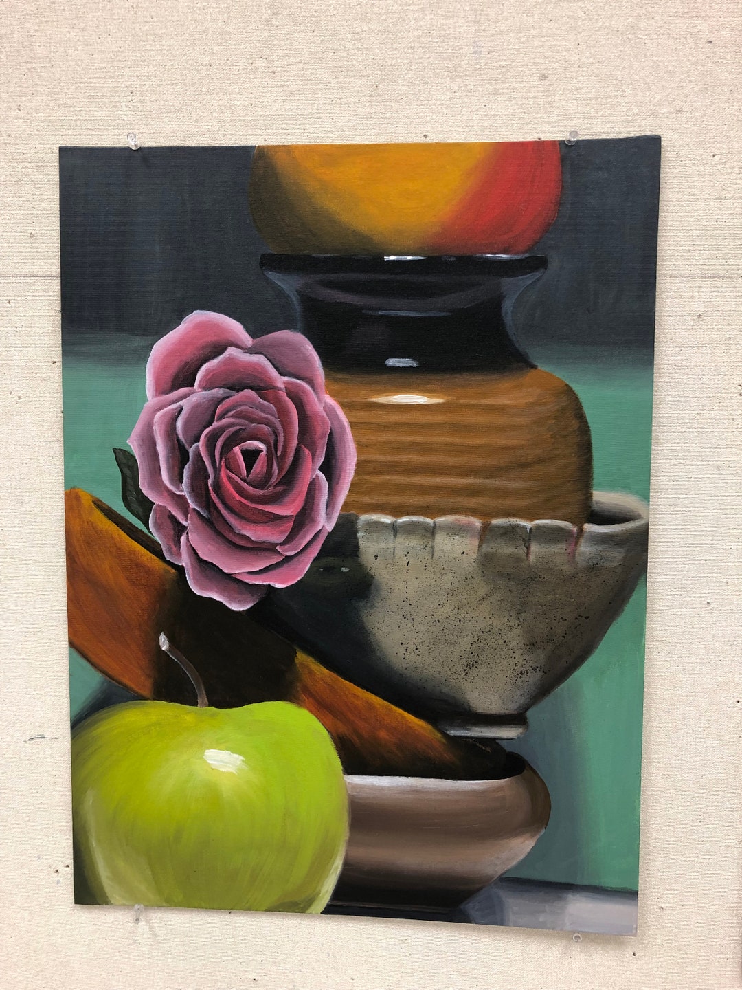 Stacking Still Life Bowl Stacking Still Life Painting: Apple and Flower Art #kitchen ...