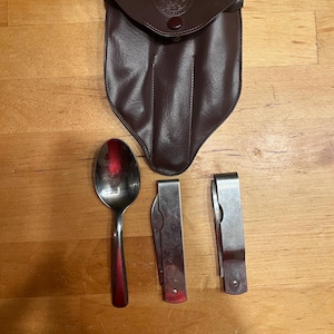 Vintage BSA Imperial Boy Scout Utensil Set Folding Knife Fork Spoon Carry Case