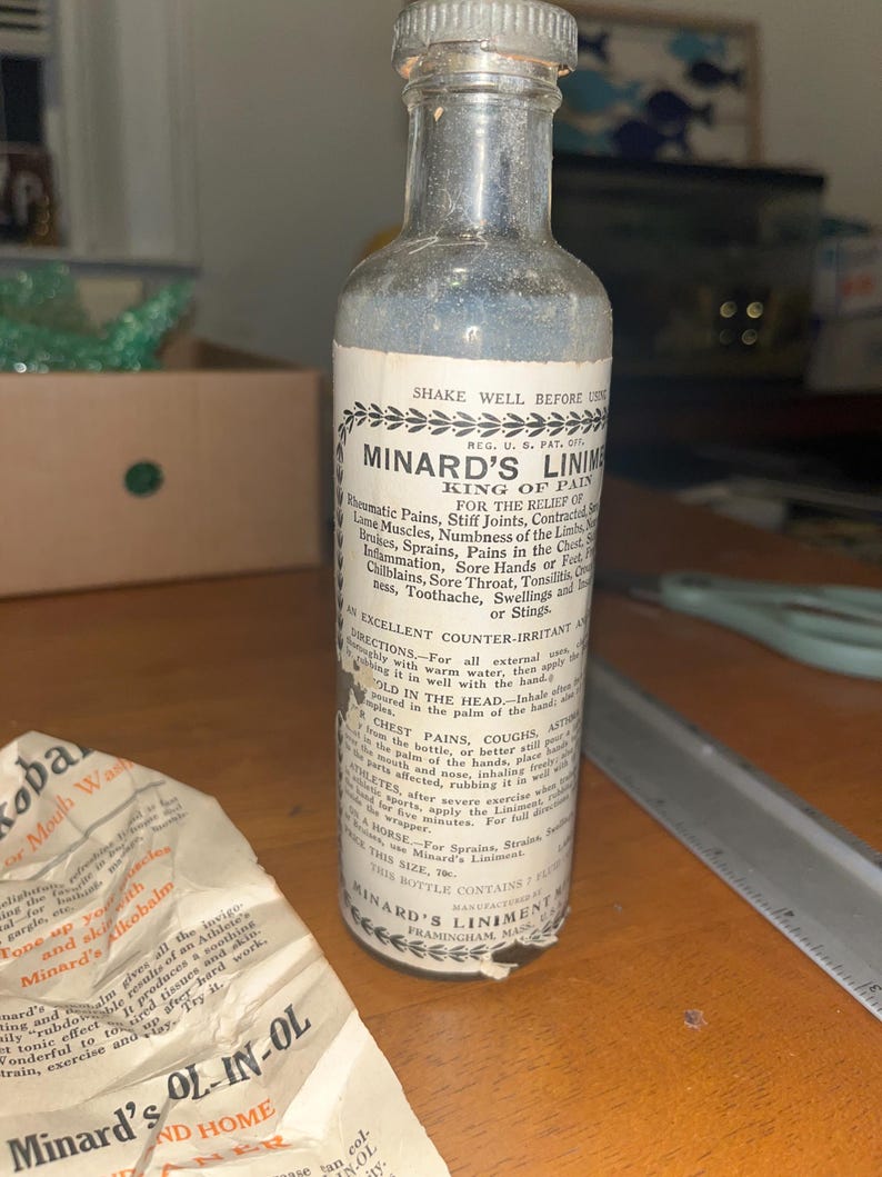 Antique Medicine Bottle, Box, Instructions Minard's Liniment Framingham ...