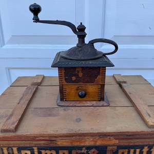 Vintage Wood Cast Iron Coffee Grinder