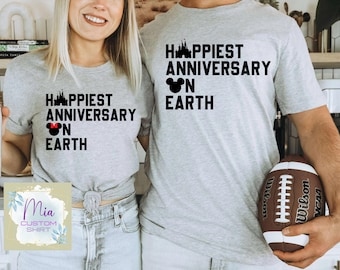 Disney Anniversary, Happiest Anniversary On Earth, Disney Celebrating Shirt, Mickey Minnie Couple Shirt, Disney Honeymoon Gift, Disney Trip