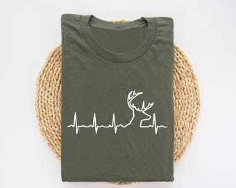 Hunting Shirt For Men, Deer Hunting Shirts, Mens Buck Pulse T-shirt, Hunting Camp, Heartbeat Shirt, Gift For Hunters, Deer Pulse EKG