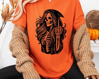 Skeleton Hand Girl Shirt, Halloween Shirt, Skeleton Shirt, Women Halloween Shirt, Funny Shirt, Middle Finger Shirt, Skeleton Matching Shirt