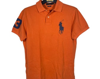 Polo Ralph Lauren Vintage Kurzarm Orange Baumwolle Big Pony Herrengröße M mit Knöpfen Custom Fit Old Money American Style