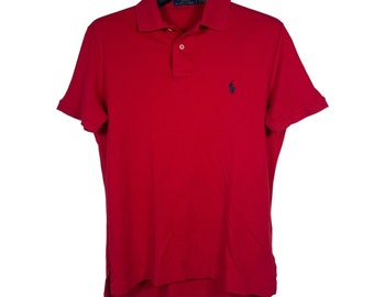 Polo Ralph Lauren vintage manga corta con mini logo azul con cuello y tres botones en algodón rojo para hombre talla S