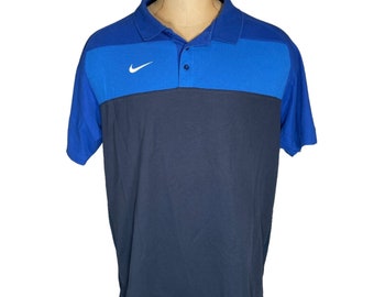 Polo Nike Court Dri-Fit de Manga Corta en Algodón y Poliéster en Azul y Negro con Logo Vintage Swoosh para Hombre Talla XL