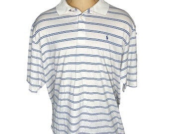 Polo Ralph Lauren Vintage Rayas Algodón Golf Polo Hombre con Cuello con Mini Logo Talla XXL - 2XL Blanco Azul