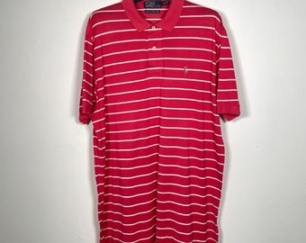 Polo Ralph Lauren Vintage Kurzarm horizontal gestreifte rote Pima-Baumwolle mit Mini-Logo für Herren Größe XL Regular