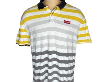 Kurzarm-Poloshirt von Levi's, gestreift, gelb, schwarz, weiß, mit mehrfarbigem Mini-Logo, normale Passform, für Herren, Größe 2XL – XXL, aus Baumwolle
