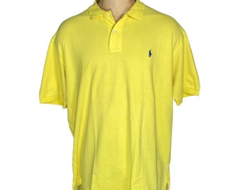 Polo Ralph Lauren Vintage Kurzarm-Gelb, Größe XXL – 2XL, Herren mit Mini-Logo und Kragenknöpfen aus Baumwolle