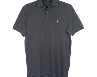 Polo Ralph Lauren vintage manches courtes gris mini logo en coton avec col style Old Money taille S pour homme coupe régulière