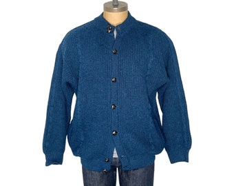 Vintage Cardigan Pullover Made in Italy Studio Pitti Blue mit Walbusch-Knöpfen aus Wolle und Acryl für Herren Größe XL - 52