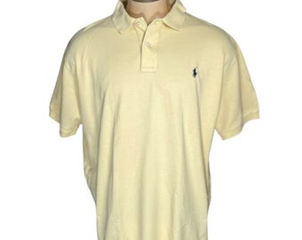Polo Ralph Lauren Vintage Kurzarm-Poloshirt aus strohgelber Baumwolle für Herren mit klassischem Mini-Logo und Kragen, Größe 2XL, XXL