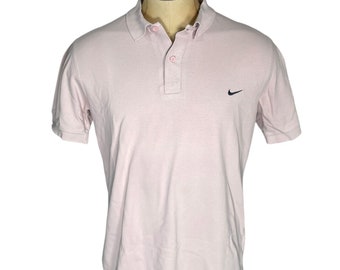 Nike Vintage Kurzarm-Poloshirt mit Kragen mit drei rosa Knöpfen und schwarzem Swoosh-Logo aus Baumwolle, normale Passform, Sommer, für Herren, Größe L
