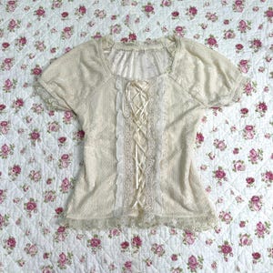 Lace cream women&#39;s blouse top vintage