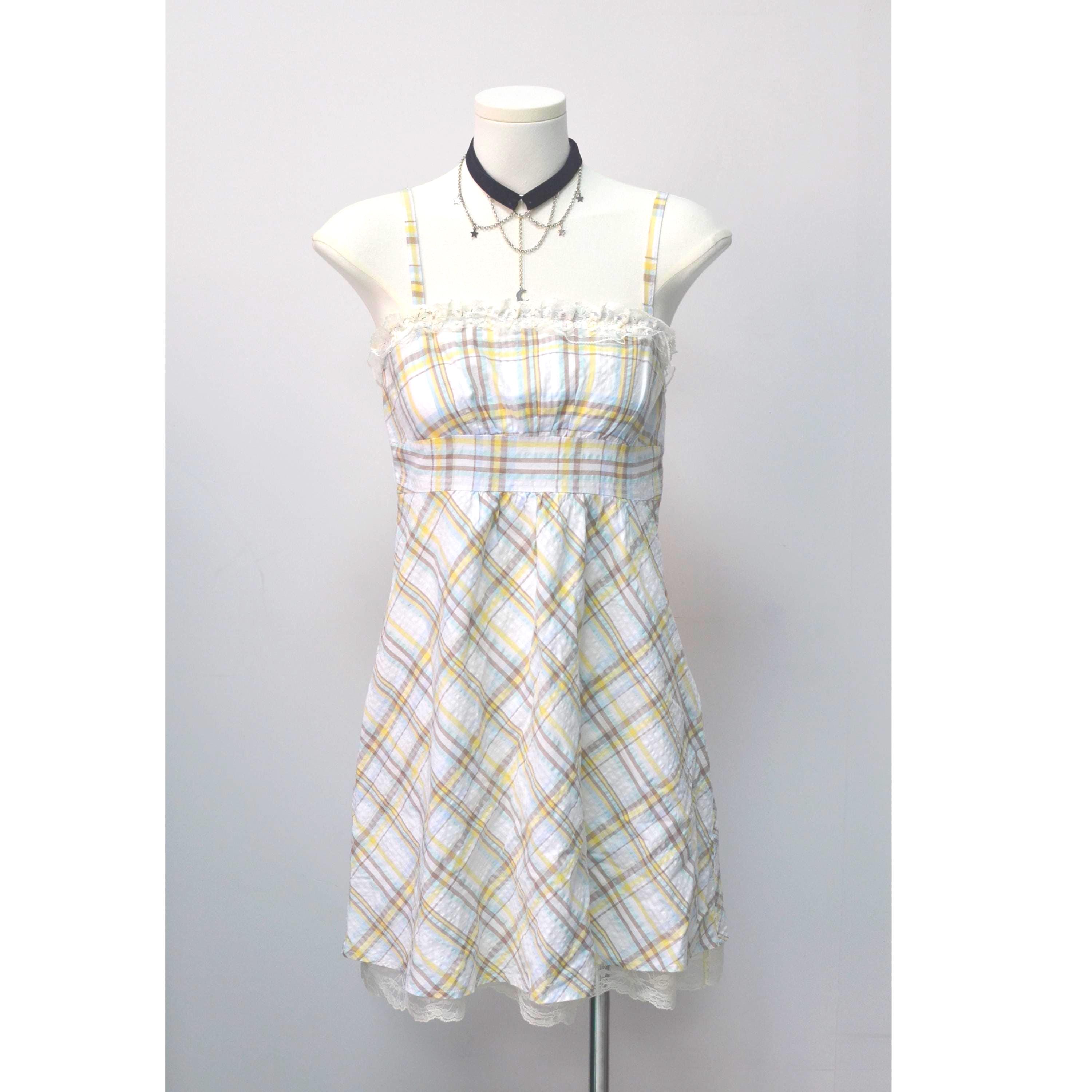 Vintage 90s Japanese Brand Plaid Sundress, Light Blue, Yellow & White  Checkered Sleeveless Dress, Kawaii Summer Midi Dress, Size8 - Etsy