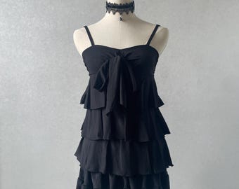 Japanese brand black romantic  tiered ruffle women's tank top vintage shoujo