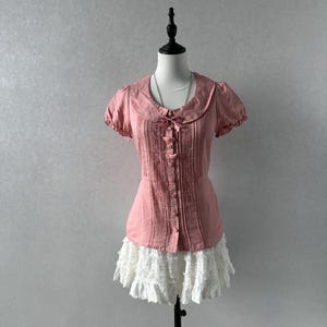 Japanese brand pink lace dollcore women&#39;s blouse top