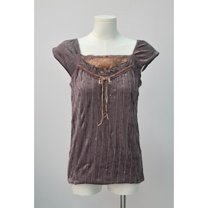 Japanese brand brown velvet women&#39;s  blouse top vintage