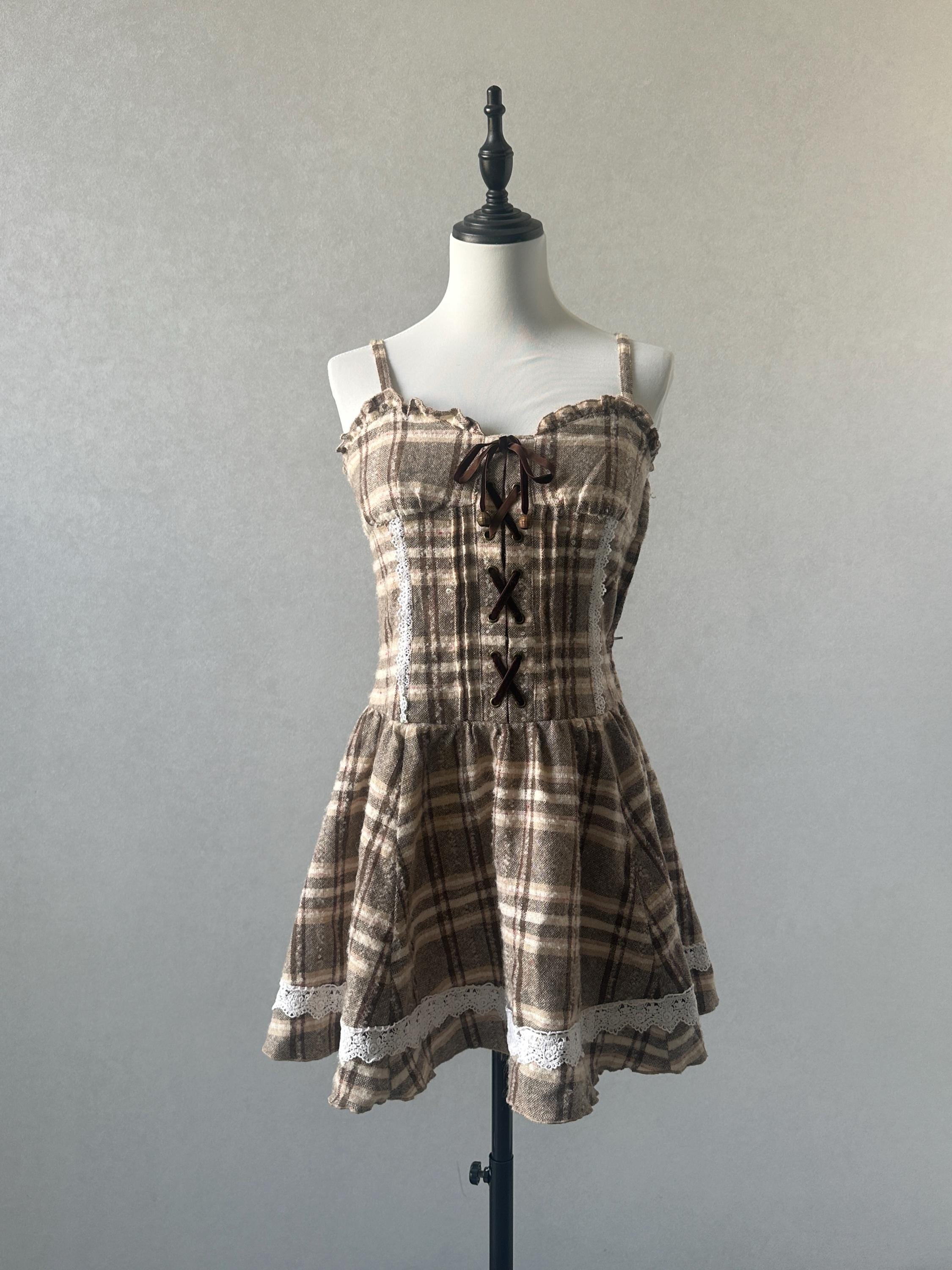 liz lisa dress brown Liz Lisa brown lace floral milkmaid mini dress price; sold (in CM) size s-m bust - | length