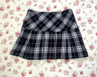 Japanese brand black plaid denim mini skirt vintage