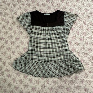 Japanese brand plaid women&#39;s blouse top vintage preppy