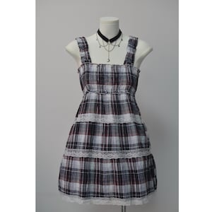 Japanese brand black plaid coquette dress