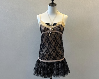 Japanese brand black lace romantic floral women&#39;s cami tank top vintage