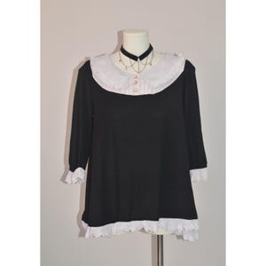 Japanese brand black two in one women&#39;s blouse top vintage preppy