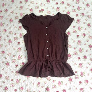 Japanese brand brown women&#39;s blouse vintage