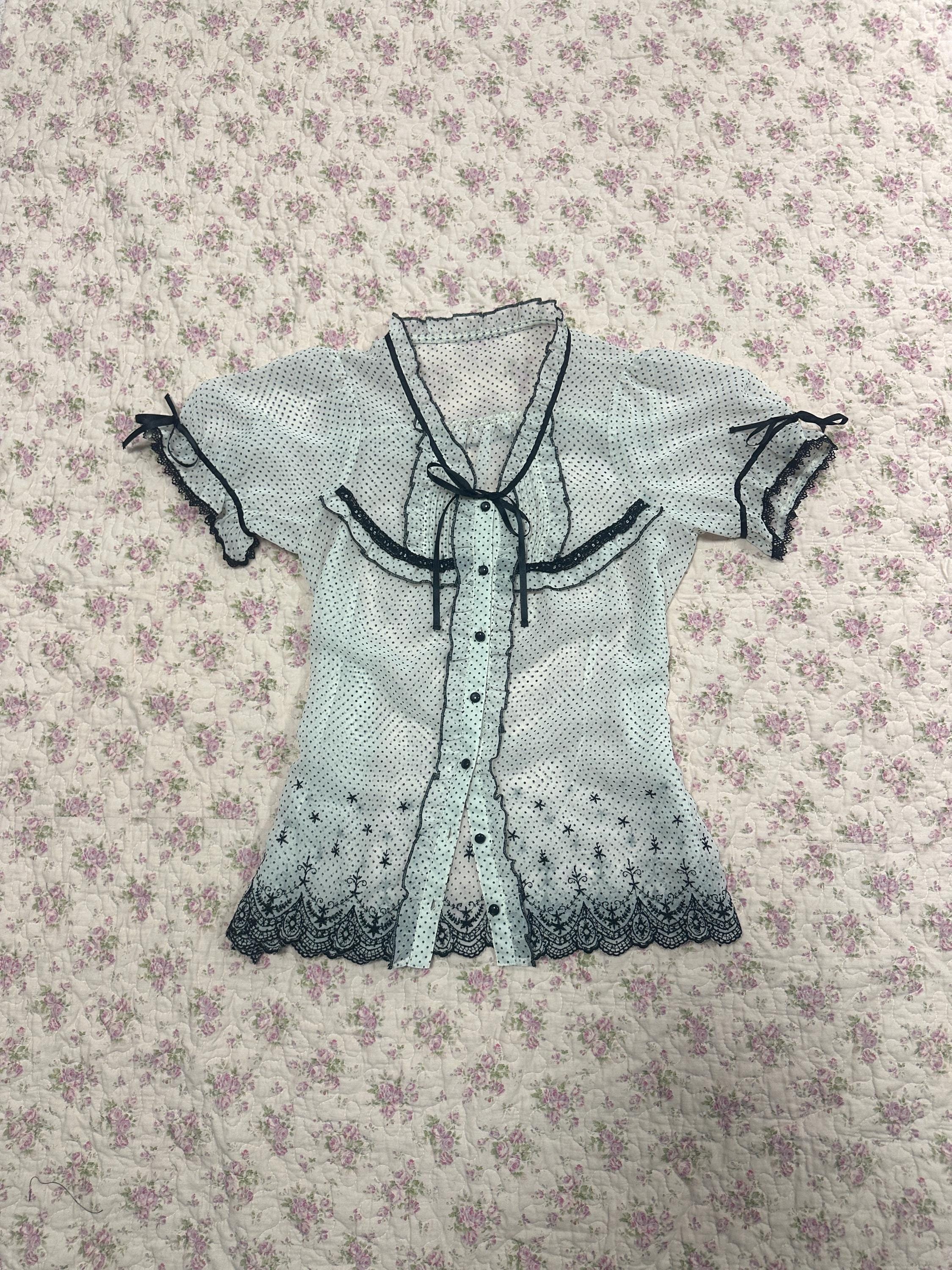 Japanese brand axes femme white dot blouse vintage