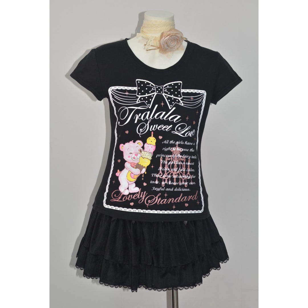 一点物　y2k 00s TRALALA vintage design tops Japanese Brand Tralala Black T Shirt Top - Etsy