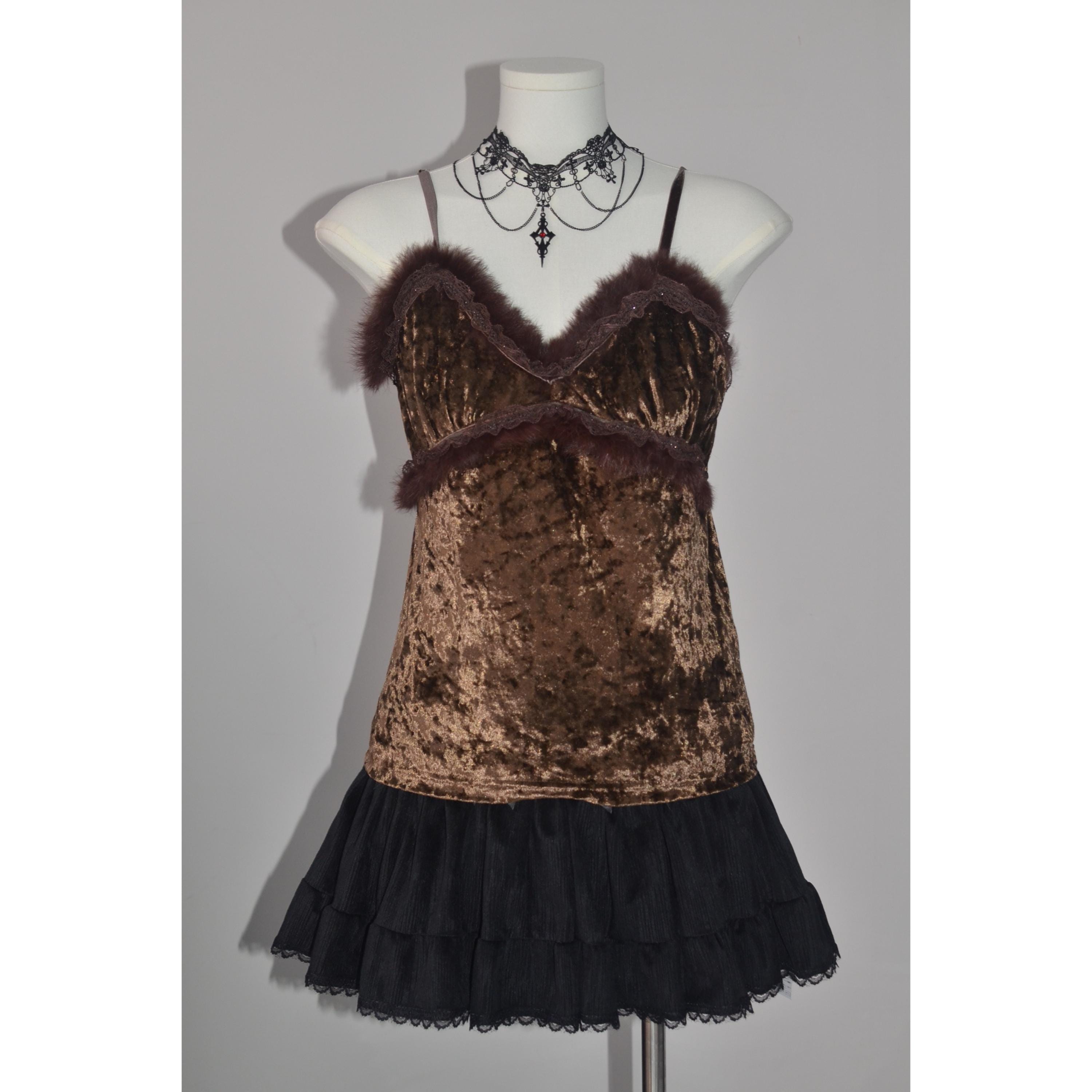 Vintage Japanese Brand Brown Velvet Tank Top | Retro Y2K Velvet 