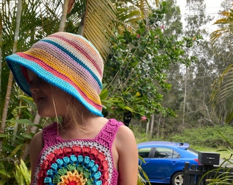 Sunshine Bright - Crochet child boho bucket hat