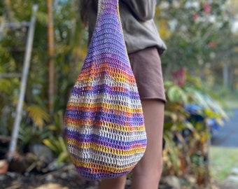 Crochet Marley Market Bag - crochet market bag, crochet bag, boho bag, hippy bag, ombre yarn, festival bag, tote bag, beach bag, rainbow bag