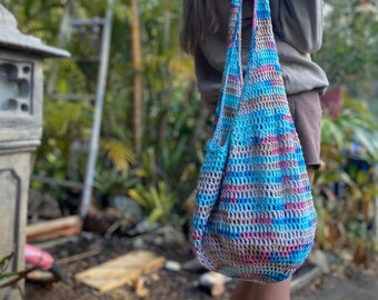 Crochet Marley Market Bag - crochet market bag, crochet bag, boho bag, hippy bag, ombre yarn, festival bag, tote bag, beach bag, rainbow bag