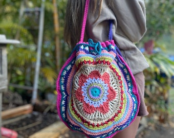 Crochet Mandala Boho Bag - boho, festival crochet market bag