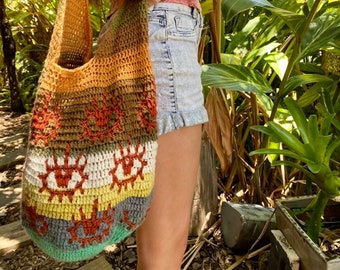 Crochet Marley Market Bag - crochet market bag, crochet bag, boho bag, hippy bag, ombre yarn, festival bag, tote bag, beach bag, rainbow bag