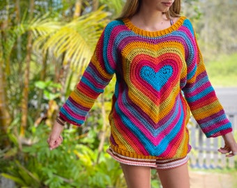 My Brave Heart Crochet Jumper Pullover maglione boho oversize