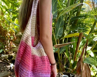 Crochet Marley Market Bag - crochet market bag, crochet bag, boho bag, hippy bag, ombre yarn, festival bag, tote bag, beach bag, rainbow bag