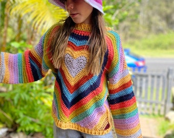 My Brave Heart Crochet Jumper Pullover oversize boho sweater