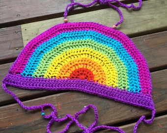 Crochet Rainbow Halter Crop Top - crochet festival top, crochet boho top, rainbow halter top, rainbow crop top, hippy halter, festival child