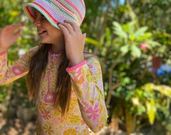 Sunshine Bright - Crochet child boho bucket hat