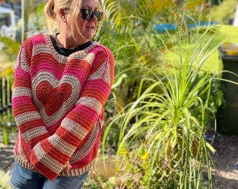 My Brave Heart Crochet Jumper Pullover oversize boho sweater