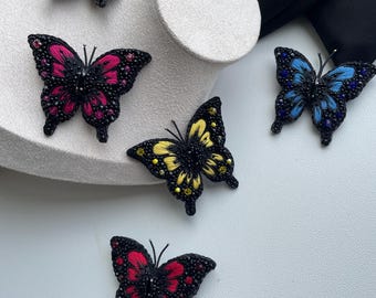 Beaded Monarch Butterfly Brooch, Handmade Insect Embroidered Pin for Jacket Hat Scarf, Boho Gift for Her Mom