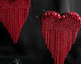 Red Heart Brooch, Beaded Heart Pin, Mother’s Day Gift for Mom, Romantic Love Brooch, Crystal Chain Heart Pin, Gift for Girlfriend Sister
