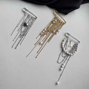 Statement Chain Brooch, fashion elegant badge, Oversized Safety Pin with Draped Chains, groom pin, men’s boutonniere, edgy men’s fashion