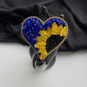 Patriotic Heart Brooch, Ukrainian Flag Pin, Embroidered Ukraine Jewelry, Ukrainian Symbol