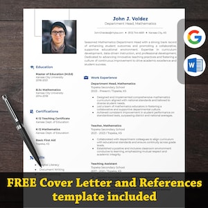 Modelo de currículo limpo para Google Docs, Microsoft Word | Modelo para profissionais com carta de apresentação e referências | Download instantâneo