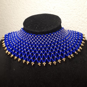 Blått halsband, Original modern silyanka Unika pärlsmycken, Smycken i etnisk stil ukrainsk silyanka i blå färger "Stjärnklar himmel".